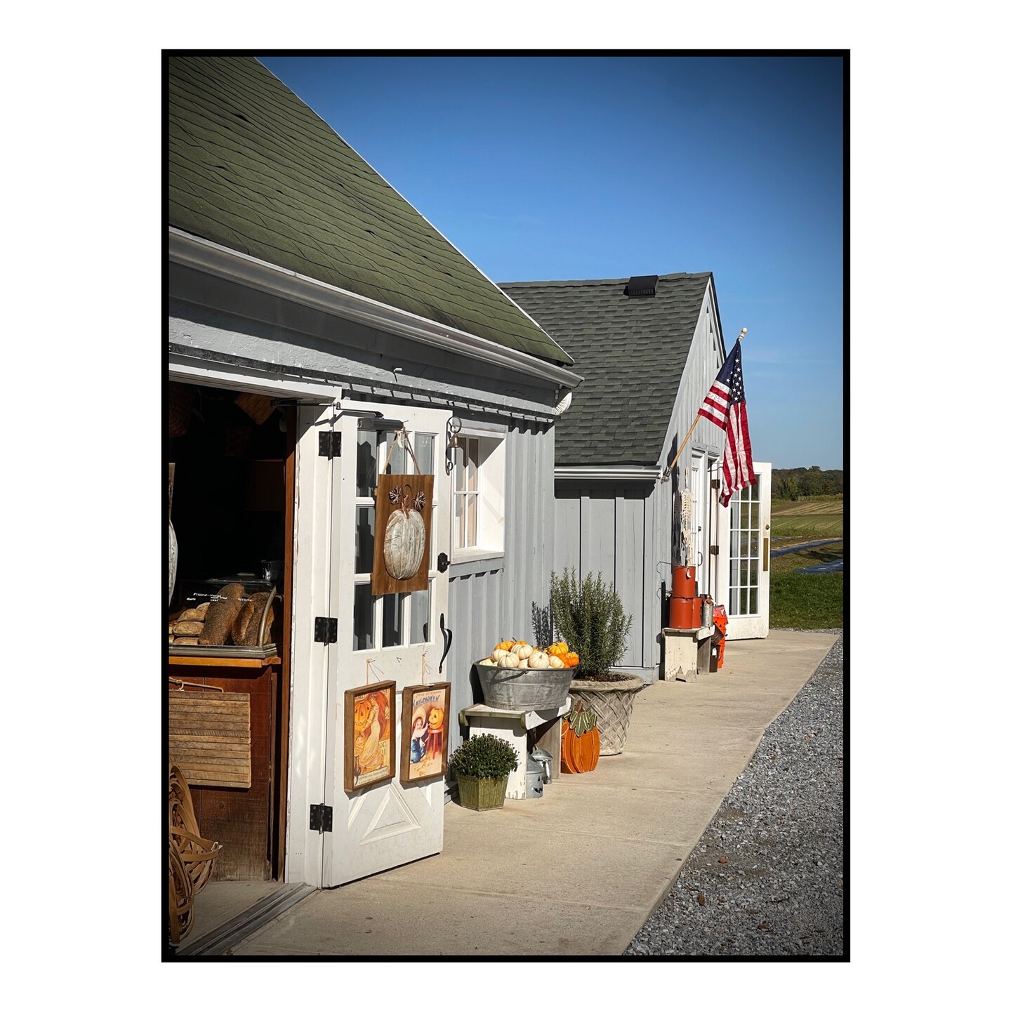 A farm store with doors open