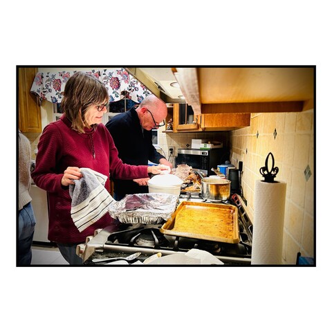 In laws preparing a Thanksgiving meal 