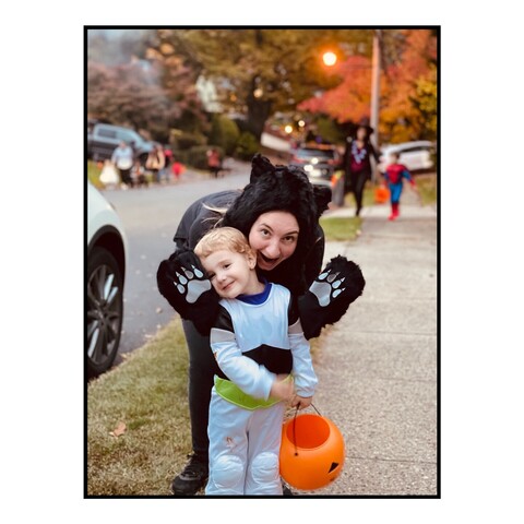 Mom and son in Halloween costumes