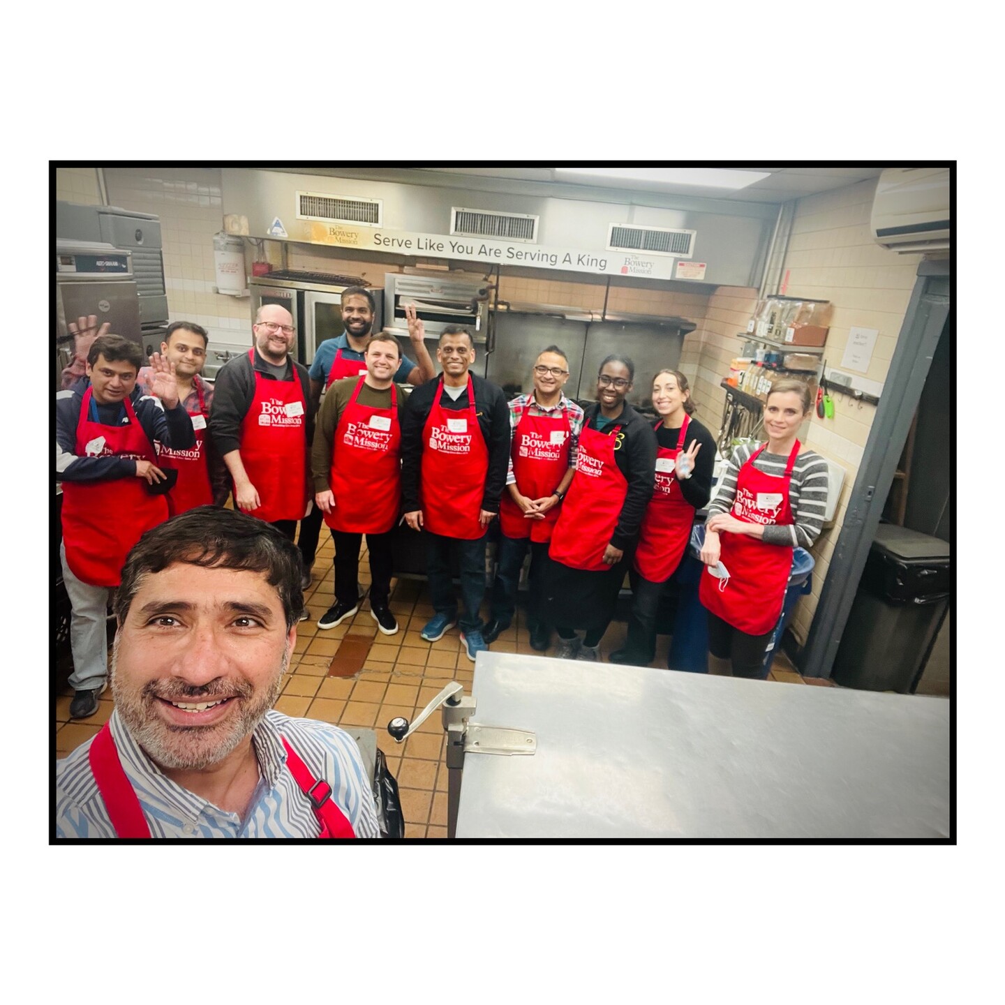 A selfie of my team in the kitchen at the Bowery Mission