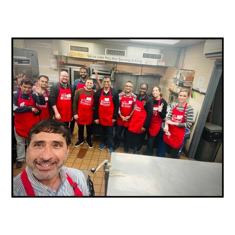 A selfie of my team in the kitchen at the Bowery Mission