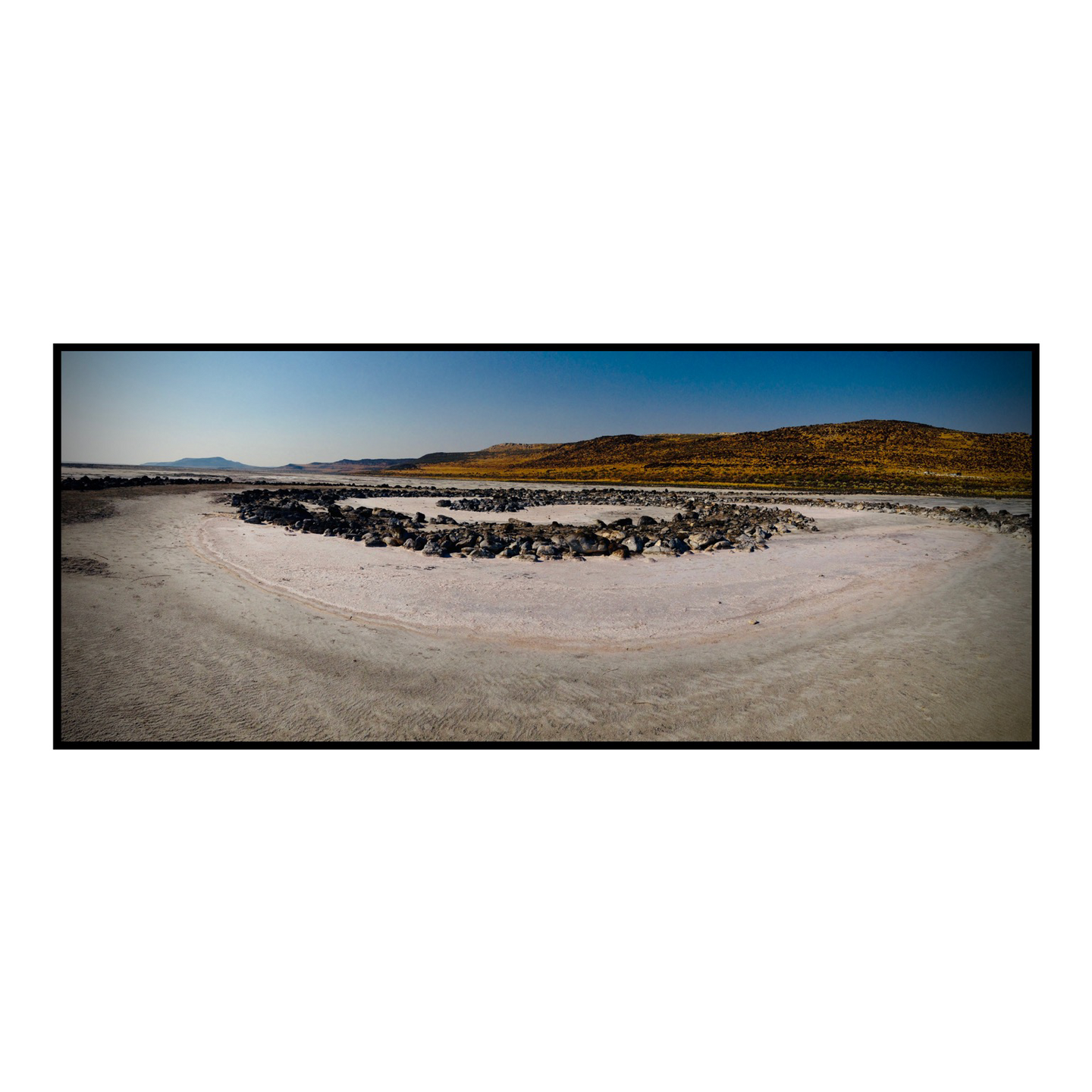 Panoramic photo of Robert Smithson’s Soiral Jetty 