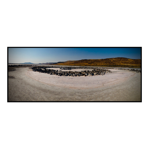 Panoramic photo of Robert Smithson’s Soiral Jetty 