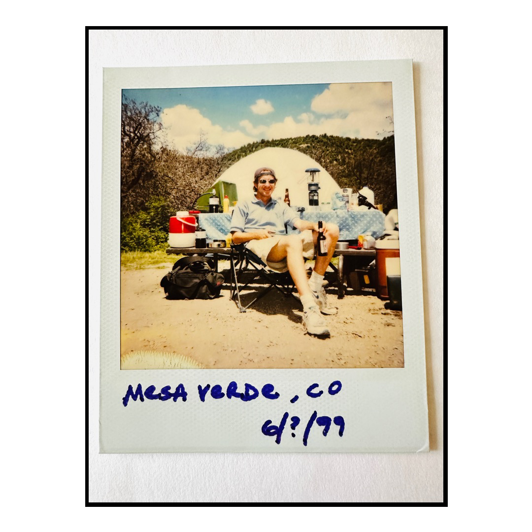 A photo of myself from 1999 camping in a park.