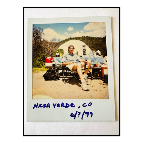 A photo of myself from 1999 camping in a park.