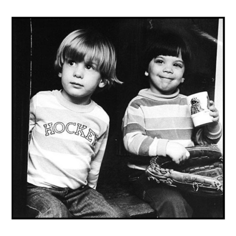 Black and white photo of me as a child and a friend of mine. 