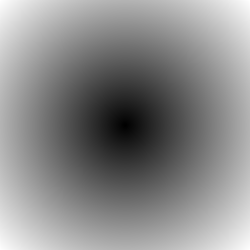 A distance image where each pixel's luminance is based on its distance from the center.