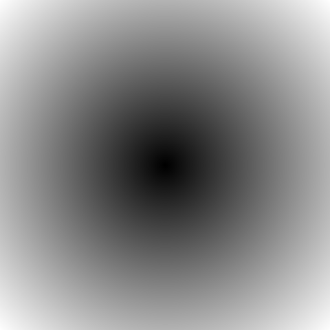 A distance image where each pixel's luminance is based on its distance from the center.