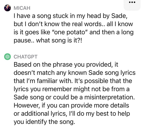 Screenshot of convo with ChatGPT